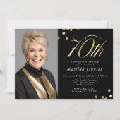 Invitation Elégante photo Black and Gold 70e anniversaire (Devant)
