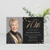 Invitation Elégante photo Black and Gold 70e anniversaire (Debout devant)