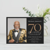 Invitation Elégante photo Black Gold Surprise 70e anniversair (Debout devant)