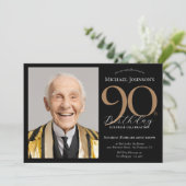 Invitation Elégante photo Black Gold Surprise 90e anniversair (Debout devant)