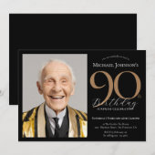 Invitation Elégante photo Black Gold Surprise 90e anniversair (Devant / Derrière)