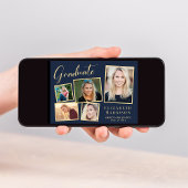 Invitation Élégante Photo Blue Gold Graduation Party