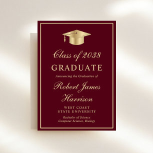 Invitation Élégante photo Burgundy Gold Graduation Party