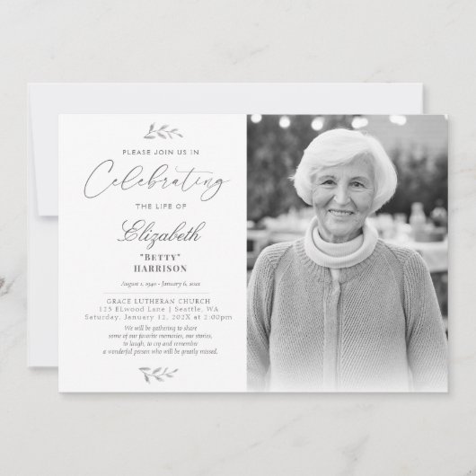 Invitation Elégante photo Célébration de la vie funéraire Mem (Devant)