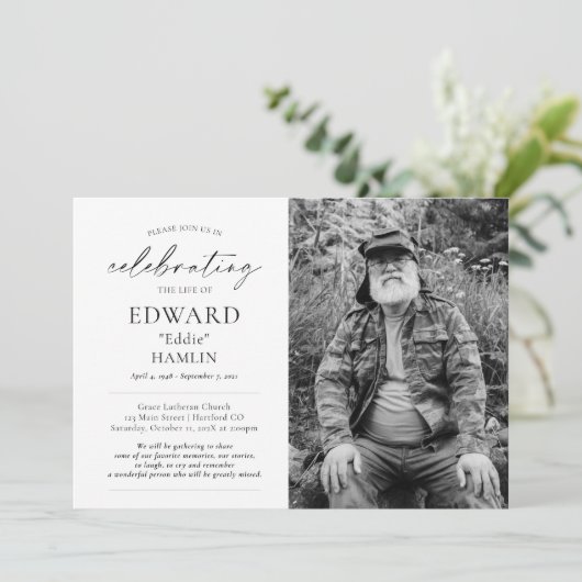 Invitation Élégante photo Célébration des funérailles commémo (Debout devant)