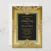 Invitation Elégante photo d'anniversaire Black Gold Golden Fr (Devant)
