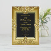 Invitation Elégante photo d'anniversaire Black Gold Golden Fr (Debout devant)