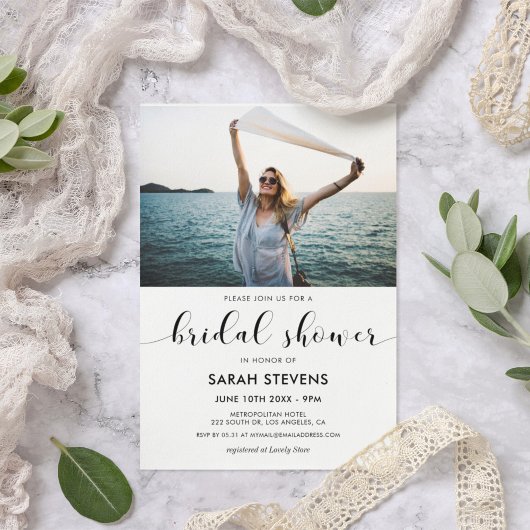 Invitation Elégante photo de la douche nuptiale en noir et bl