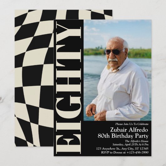 Invitation Élégante photo de la fête du 80e anniversaire de l (Devant / Derrière)