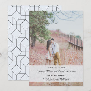 Invitation Élégante Photo de Mariage Bleu Save the Date