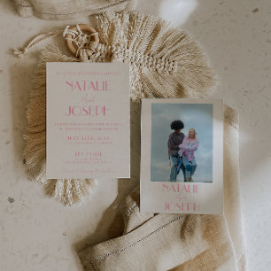 Invitation Élégante Photo De Mariage Minimaliste Rose Stylée