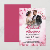 Invitation Élégante Photo de Mariage Moderne Florale Rose (Devant / Derrière)