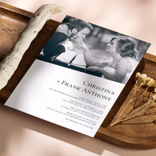 Invitation Élégante photo diagonale avec Mariage noir Serif