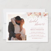 Invitation Elégante photo Dusty Rose Fête des mariées florale (Devant)