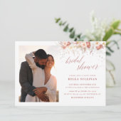 Invitation Elégante photo Dusty Rose Fête des mariées florale (Debout devant)