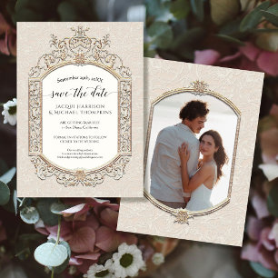 Invitation Élégante photo en or d'ivoire victorien Vintage