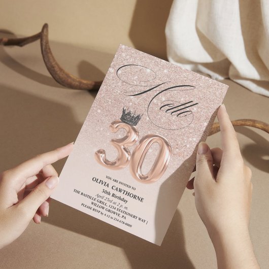 Invitation Elégante photo en or rose de 30e anniversaire
