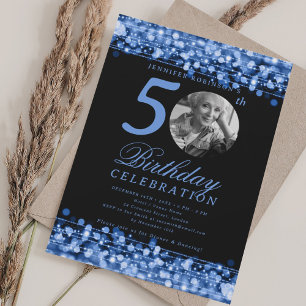 Invitation Élégante Photo Fête d'anniversaire 50 ans Bleu mar