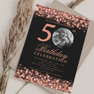 Invitation Élégante Photo Fête d'anniversaire 50 ans Rose Gol