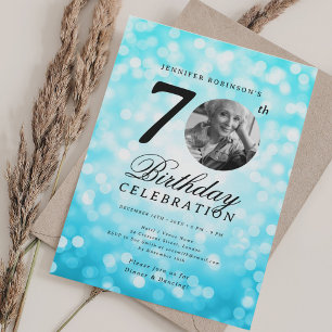 Invitation Élégante Photo Fête d'anniversaire 70 ans Turquois