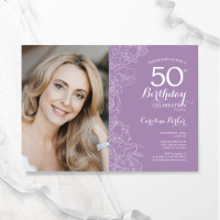 Élégante Photo Fleurie Violet Clair 50e Anniversai