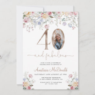 Invitation Elégante photo florale 40e anniversaire