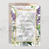 Invitation Élégante photo florale Célébration de la vie (Devant / Derrière)