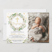 Invitation Élégante photo florale hiver fille Baptême (Devant)