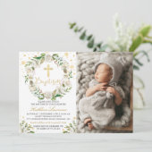 Invitation Élégante photo florale hiver fille Baptême (Debout devant)