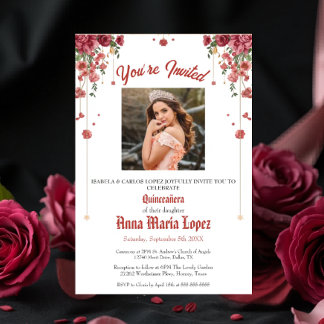 Invitation Élégante Photo Florale Mes Quinze Quinceañera 15 a