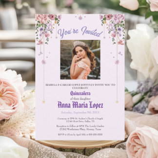 Invitation Élégante Photo Florale Mis Quince Quinceañera 15èm