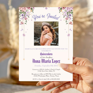 Invitation Élégante Photo Florale Mis Quince Quinceañera 15èm