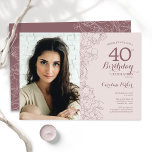 Invitation Elégante photo florale rose Dusty 40e anniversaire<br><div class="desc">Élégante invitation à la fête du 40e anniversaire, rose et mauve rousse et poussiéreuse avec votre photo sur le devant de la carte. Design moderne minimaliste avec accents de dessin botanique et police de script de typographie. Carte invitation simple et tendance, parfaite pour une célébration anniversaire élégante. Peut être customisé...</div>