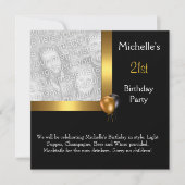 Invitation Elégante photo Gold Black Balloon 21e anniversaire (Devant)