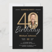 Invitation Elégante photo Gold Black Surprise 40e anniversair (Devant)