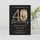 Invitation Elégante photo Gold Black Surprise 40e anniversair (Debout devant)