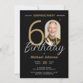 Invitation Elégante photo Gold Black Surprise 60e anniversair (Devant)