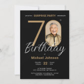 Invitation Elégante photo Gold Black Surprise 70e anniversair (Devant)