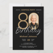 Invitation Elégante photo Gold Black Surprise 80e anniversair (Devant)