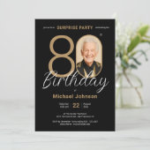Invitation Elégante photo Gold Black Surprise 80e anniversair (Debout devant)