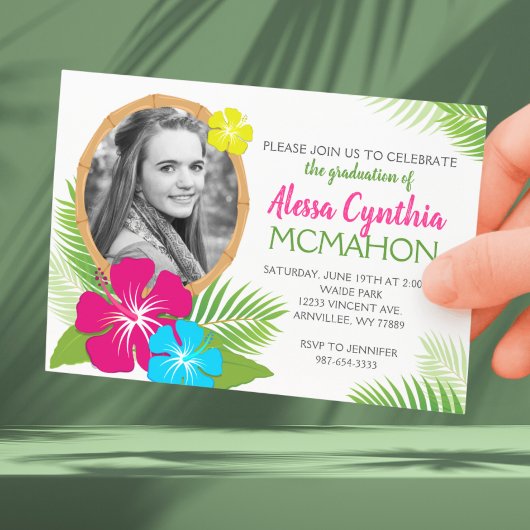 Invitation Élégante photo Hawaiian Luau Graduation