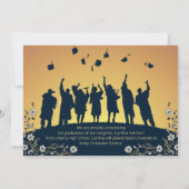 Invitation Elégante photo Marine bleu et or floral (Dos)