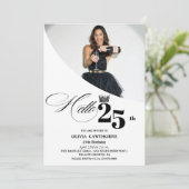 Invitation Elégante photo moderne 25e anniversaire Blanc Noir (Debout devant)