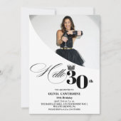 Invitation Elégante photo moderne 30e anniversaire Blanc Noir (Devant)