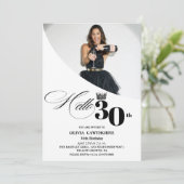 Invitation Elégante photo moderne 30e anniversaire Blanc Noir (Debout devant)