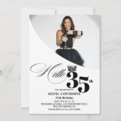 Invitation Elégante photo moderne 35e anniversaire Blanc Noir (Devant)