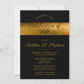 Invitation Élégante photo noire | Célébration de la vie en or (Devant)