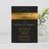 Invitation Élégante photo noire | Célébration de la vie en or (Debout devant)
