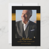 Invitation Élégante photo noire | Célébration de la vie en or (Dos)