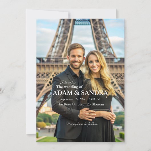 Invitation Elégante photo Overlay Mariage moderne noir blanc (Devant)